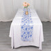 12"x108" Floral Satin Table Runner Wedding Linens - White with Blue RUN_STN_FLOR_BLUE