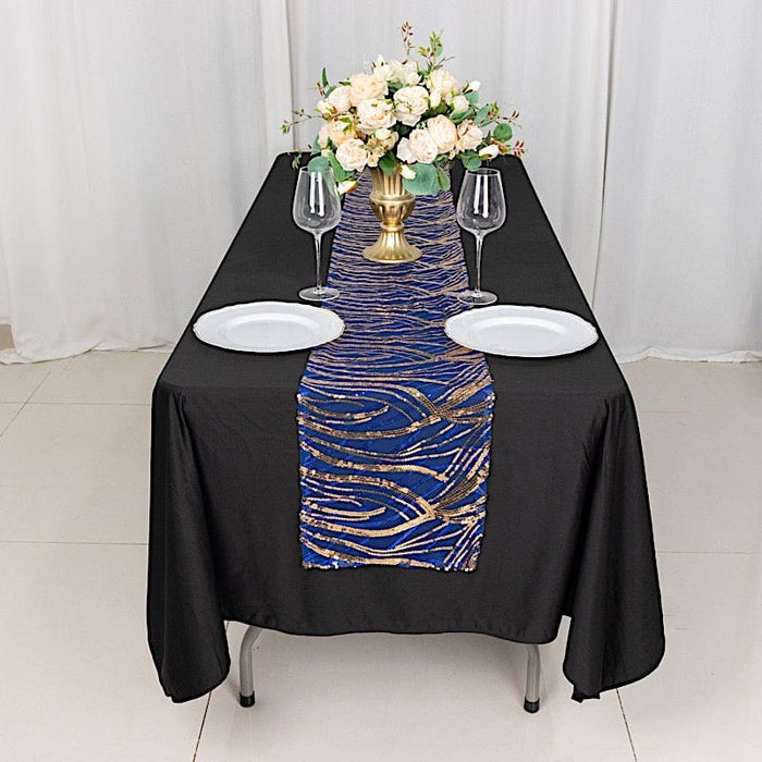 12"x108" Mesh Table Runner with Wavy Embroidered Sequins