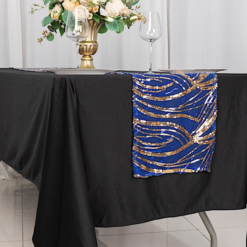 12"x108" Mesh Table Runner with Wavy Embroidered Sequins