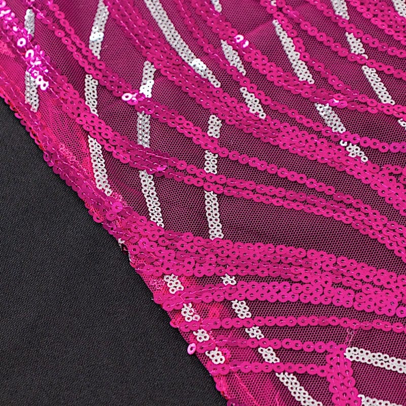 12"x108" Mesh Table Runner with Wavy Embroidered Sequins