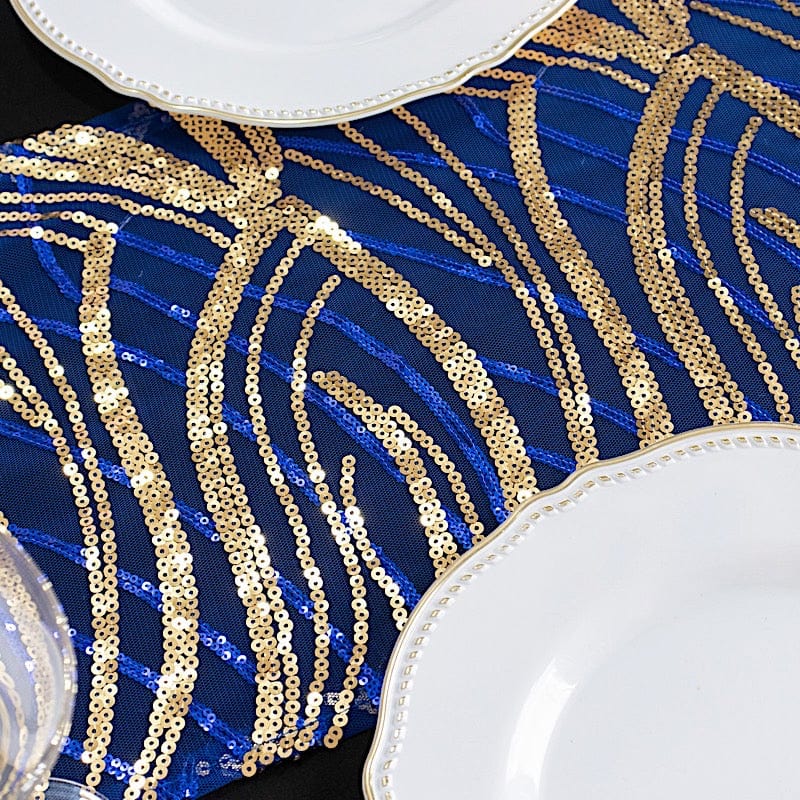 12"x108" Mesh Table Runner with Wavy Embroidered Sequins