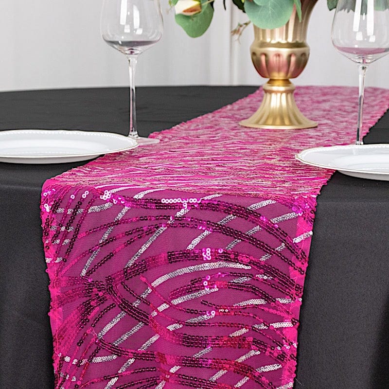 12"x108" Mesh Table Runner with Wavy Embroidered Sequins