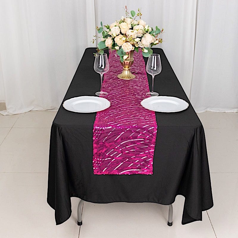 12"x108" Mesh Table Runner with Wavy Embroidered Sequins
