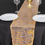 12"x108" Mesh Table Runner with Wavy Embroidered Sequins