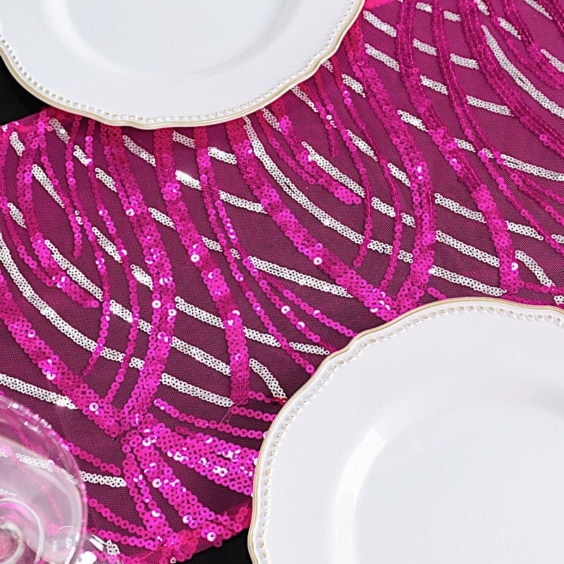 12"x108" Mesh Table Runner with Wavy Embroidered Sequins