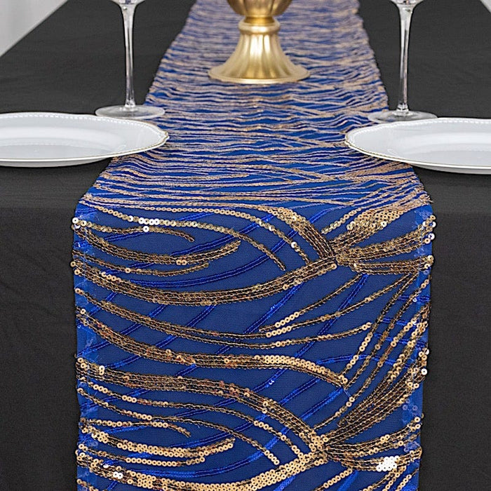 12"x108" Mesh Table Runner with Wavy Embroidered Sequins