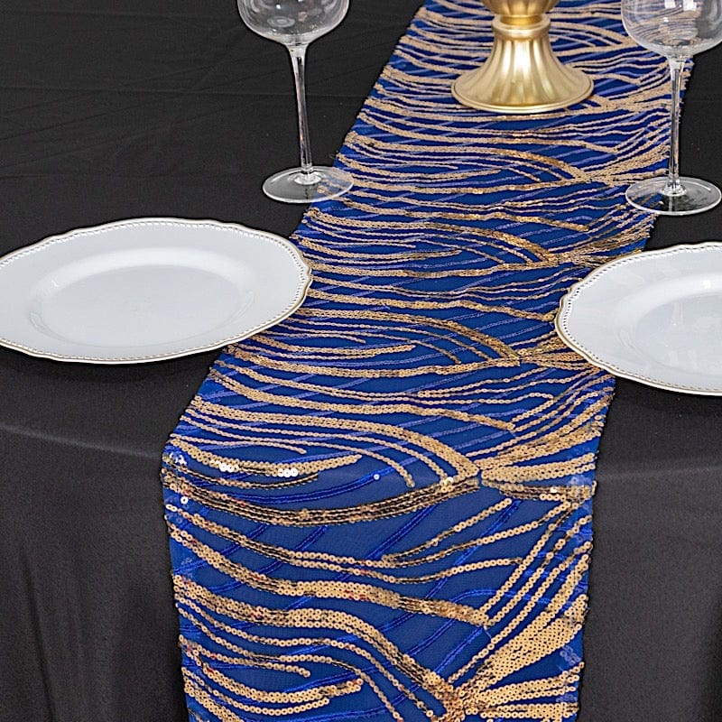 12"x108" Mesh Table Runner with Wavy Embroidered Sequins
