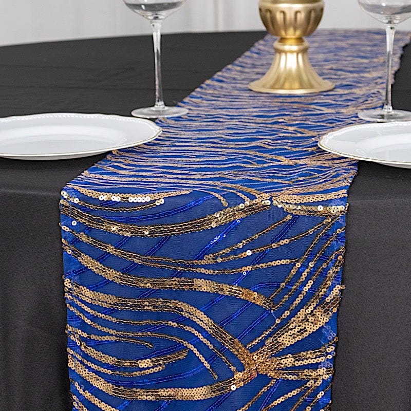12"x108" Mesh Table Runner with Wavy Embroidered Sequins