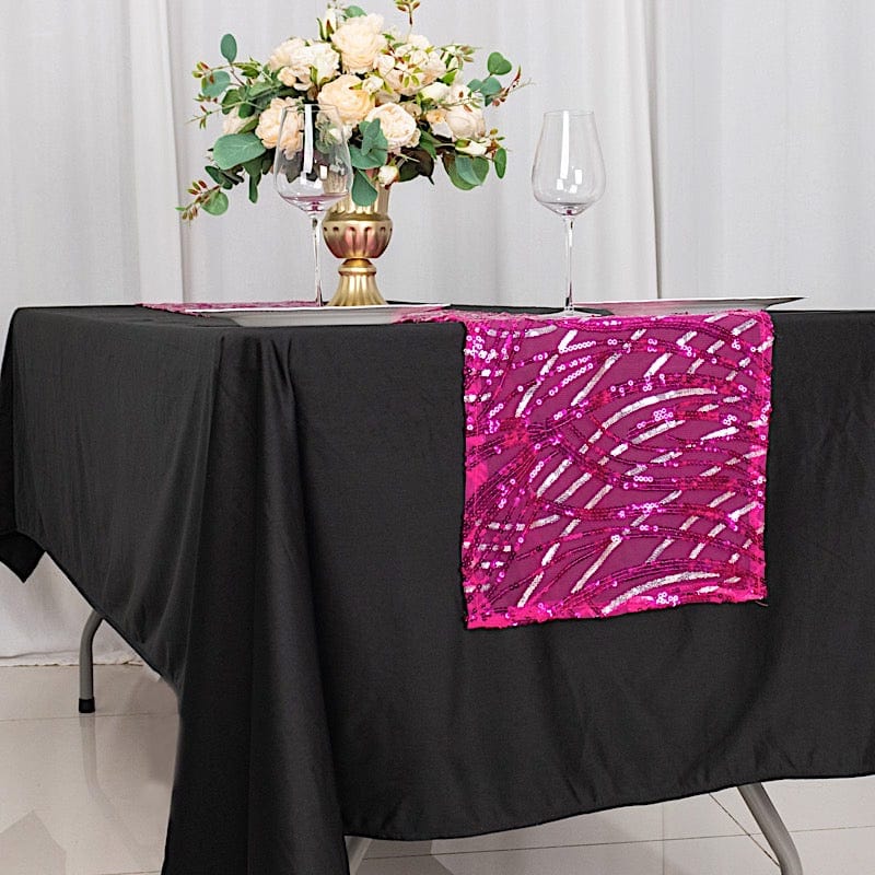 12"x108" Mesh Table Runner with Wavy Embroidered Sequins