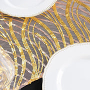 12"x108" Mesh Table Runner with Wavy Embroidered Sequins