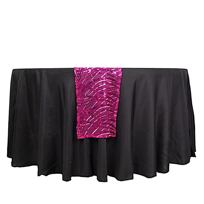 12"x108" Mesh Table Runner with Wavy Embroidered Sequins RUN_02_WAVE_FUSV