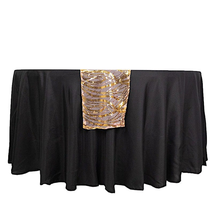 12"x108" Mesh Table Runner with Wavy Embroidered Sequins RUN_02_WAVE_RSGD