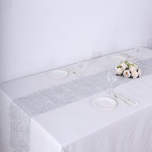 12"x108" Metallic Fringe Shag Tinsel Table Runner RUN_STR01_SILV