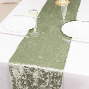 12"x108" Premium Crushed Velvet Table Runner Wedding Linens - Sage Green RUN_VEL01_SAGE