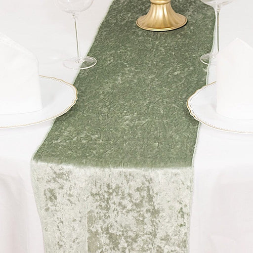 12"x108" Premium Crushed Velvet Table Runner Wedding Linens - Sage Green RUN_VEL01_SAGE