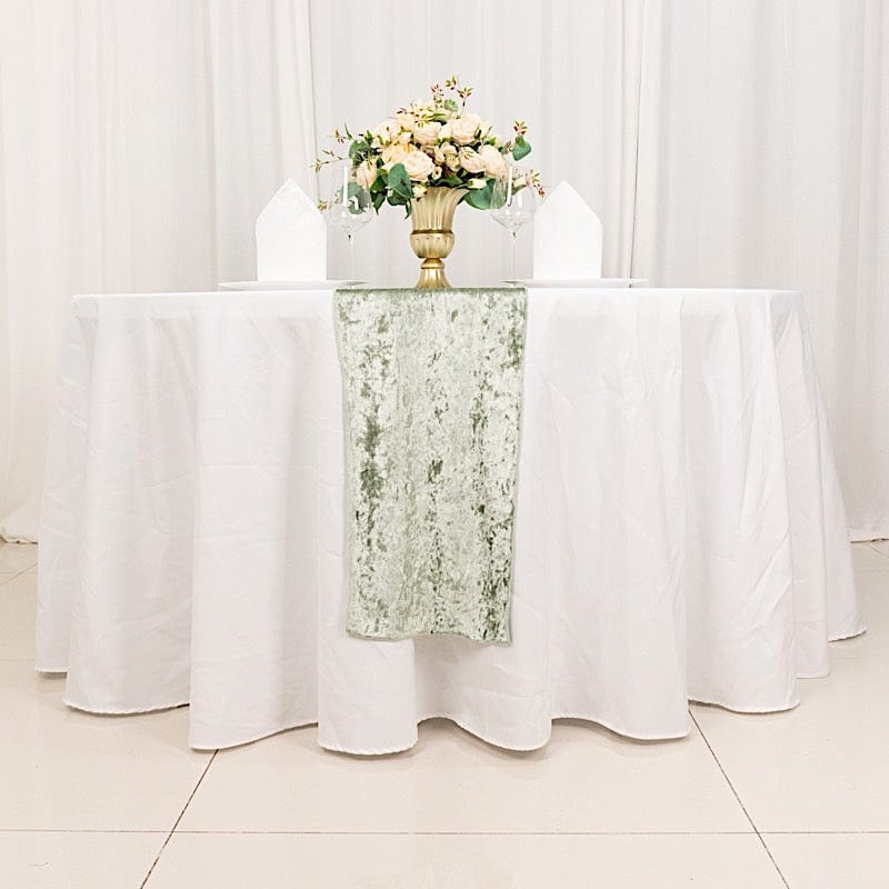 12"x108" Premium Crushed Velvet Table Runner Wedding Linens - Sage Green RUN_VEL01_SAGE