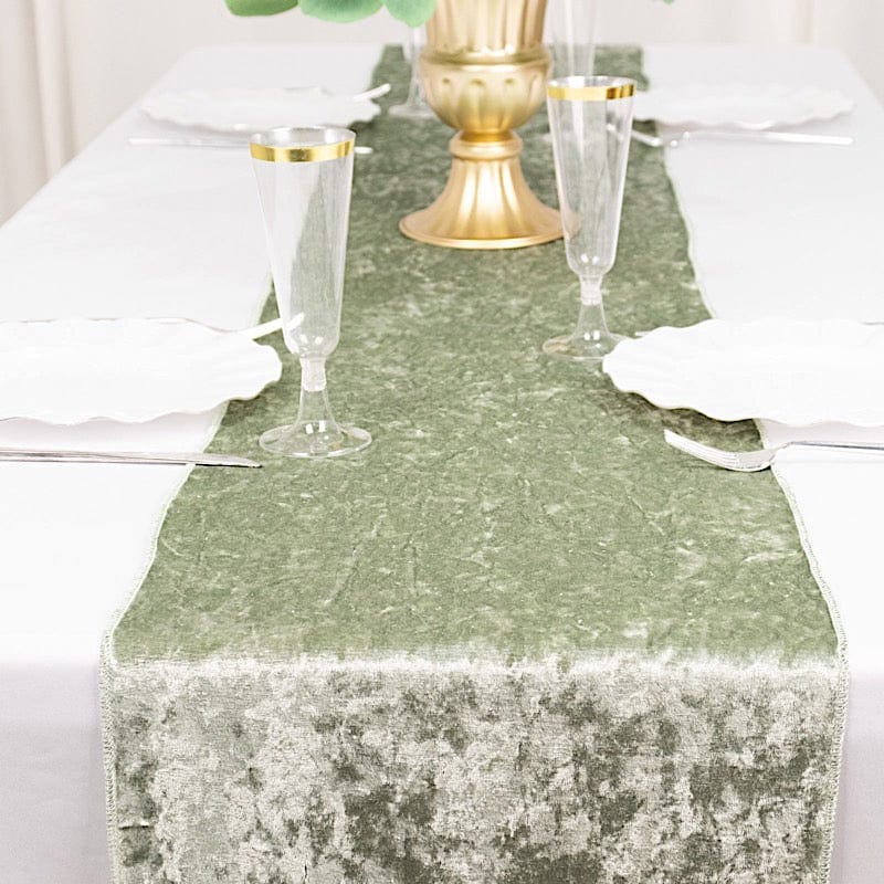 12"x108" Premium Crushed Velvet Table Runner Wedding Linens - Sage Green RUN_VEL01_SAGE