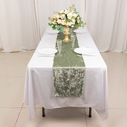 12"x108" Premium Crushed Velvet Table Runner Wedding Linens - Sage Green RUN_VEL01_SAGE