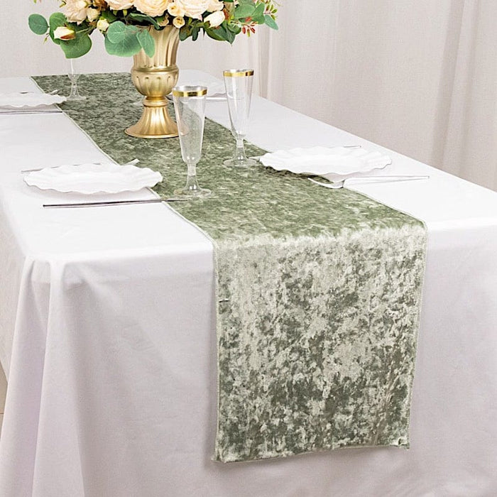 12"x108" Premium Crushed Velvet Table Runner Wedding Linens - Sage Green RUN_VEL01_SAGE