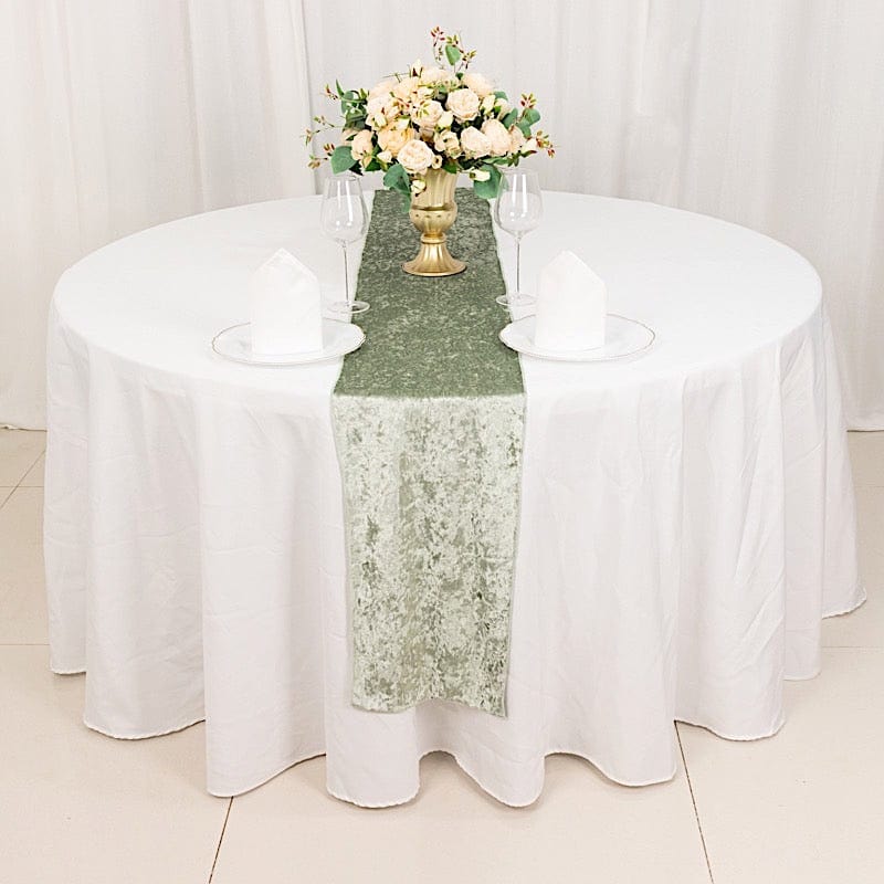 12"x108" Premium Crushed Velvet Table Runner Wedding Linens - Sage Green RUN_VEL01_SAGE