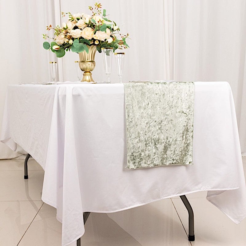 12"x108" Premium Crushed Velvet Table Runner Wedding Linens - Sage Green RUN_VEL01_SAGE