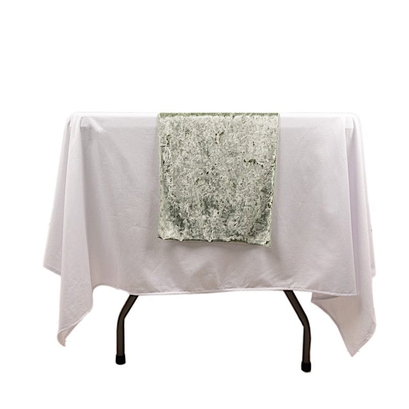 12"x108" Premium Crushed Velvet Table Runner Wedding Linens - Sage Green RUN_VEL01_SAGE