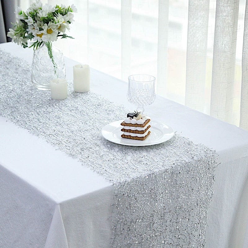 12"x108" Sequin Mesh Schiffli Lace Table Runner