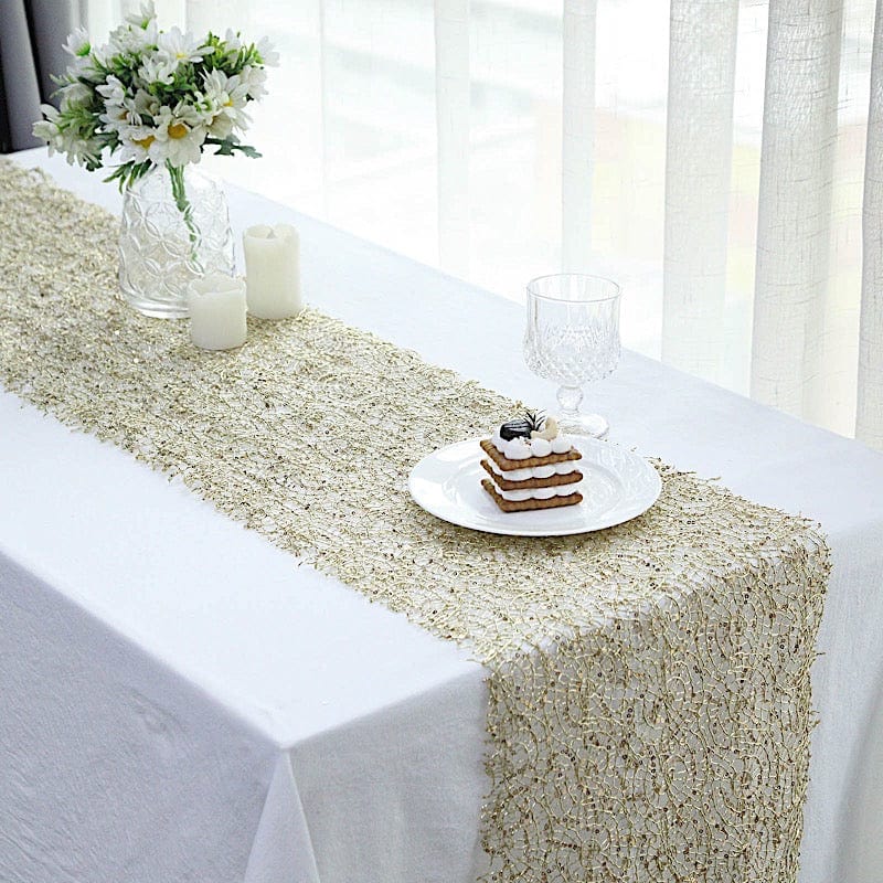 12"x108" Sequin Mesh Schiffli Lace Table Runner
