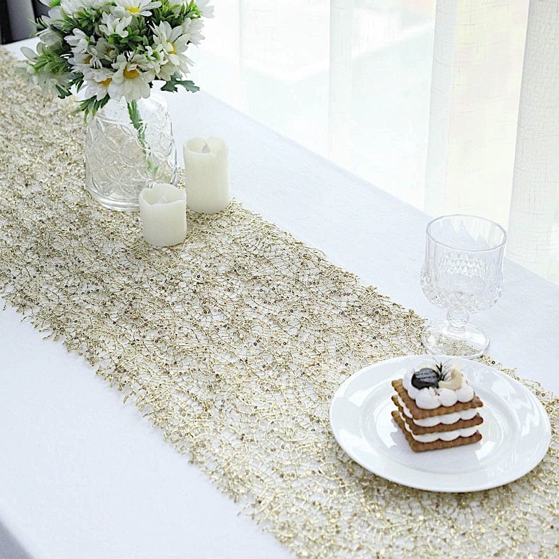 12"x108" Sequin Mesh Schiffli Lace Table Runner
