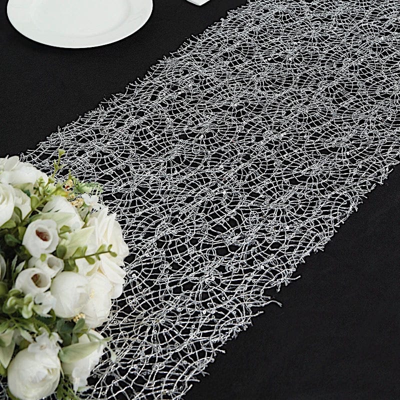 12"x108" Sequin Mesh Schiffli Lace Table Runner