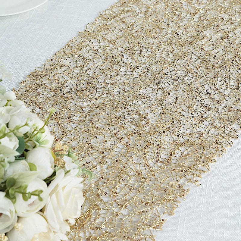 12"x108" Sequin Mesh Schiffli Lace Table Runner