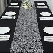 12"x108" Sequin Mesh Schiffli Lace Table Runner RUN_MET06_SILV
