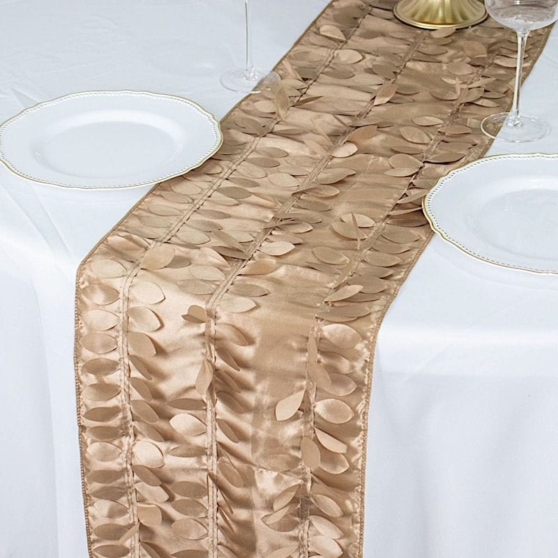 12"x108" Taffeta Table Runner with 3D Leaves Petals Design