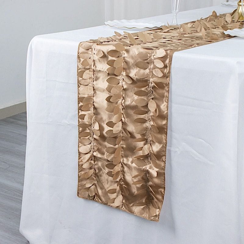 12"x108" Taffeta Table Runner with 3D Leaves Petals Design