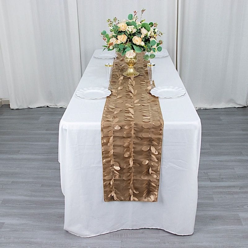 12"x108" Taffeta Table Runner with 3D Leaves Petals Design