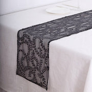 12"x108" Tulle Table Runner with Embroidered Leaves Vines Sequins