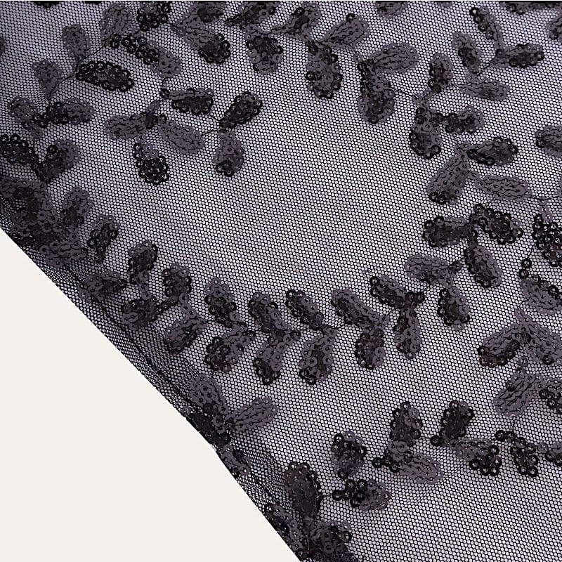 12"x108" Tulle Table Runner with Embroidered Leaves Vines Sequins