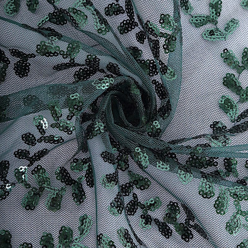 12"x108" Tulle Table Runner with Embroidered Leaves Vines Sequins