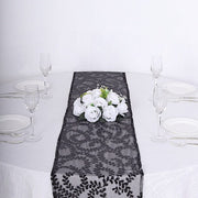 12"x108" Tulle Table Runner with Embroidered Leaves Vines Sequins