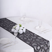 12"x108" Tulle Table Runner with Embroidered Leaves Vines Sequins