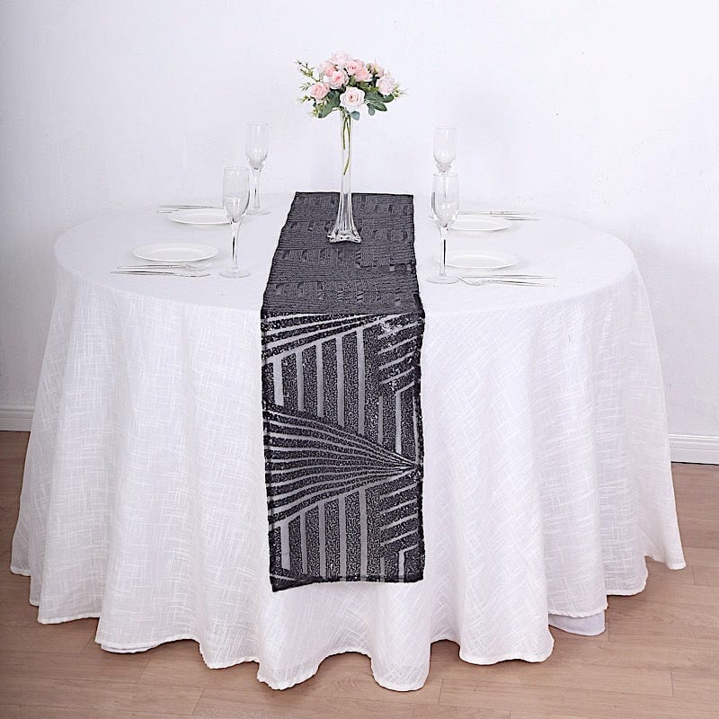 12"x108" Tulle Table Runner with Sequins and Geometric Pattern