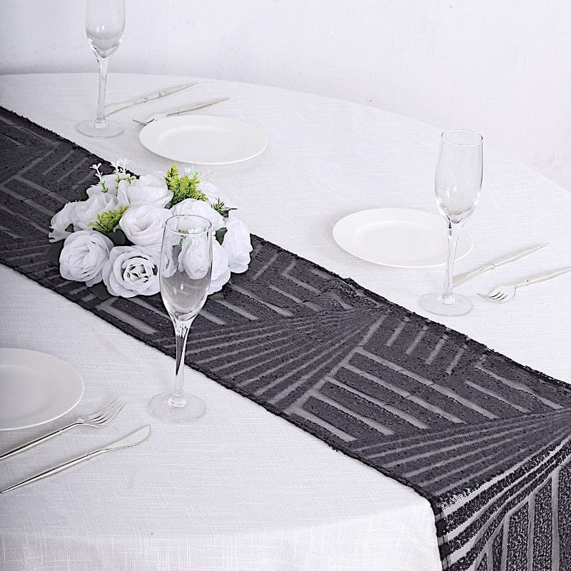 12"x108" Tulle Table Runner with Sequins and Geometric Pattern