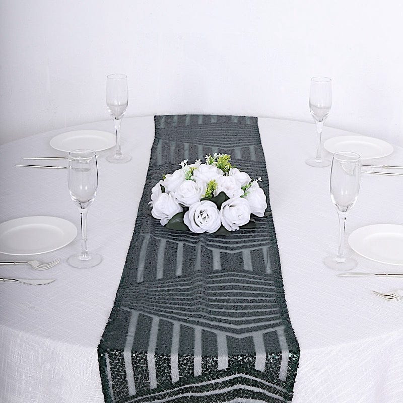 12"x108" Tulle Table Runner with Sequins and Geometric Pattern