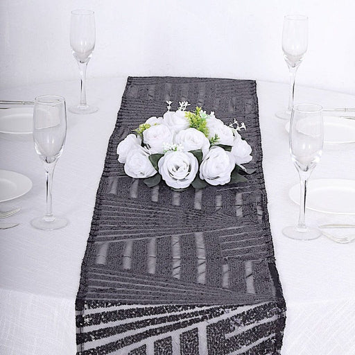 12"x108" Tulle Table Runner with Sequins and Geometric Pattern
