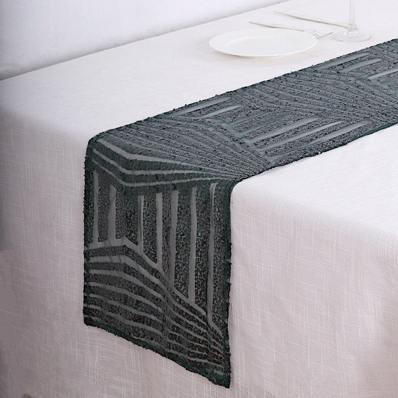 12"x108" Tulle Table Runner with Sequins and Geometric Pattern