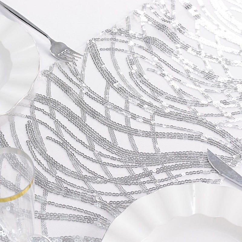 12"x108" Wave Mesh Table Runner with Embroidered Sequins