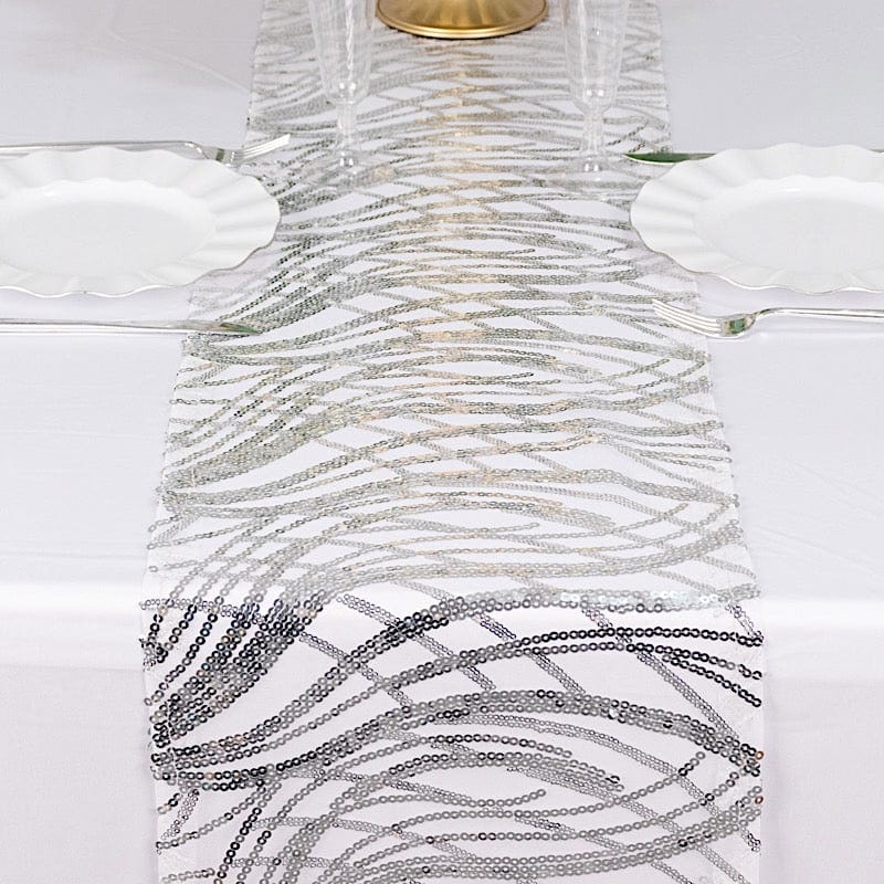 12"x108" Wave Mesh Table Runner with Embroidered Sequins