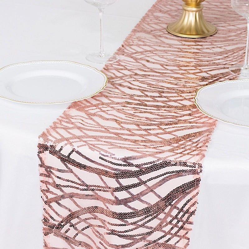 12"x108" Wave Mesh Table Runner with Embroidered Sequins