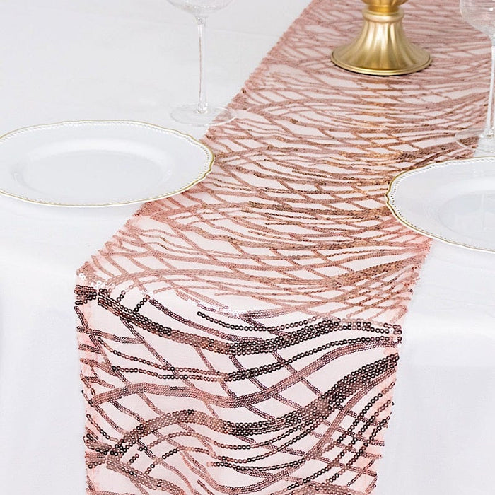 12"x108" Wave Mesh Table Runner with Embroidered Sequins