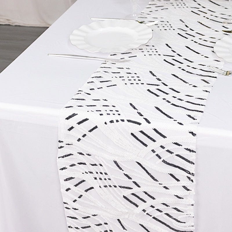 12"x108" Wave Mesh Table Runner with Embroidered Sequins